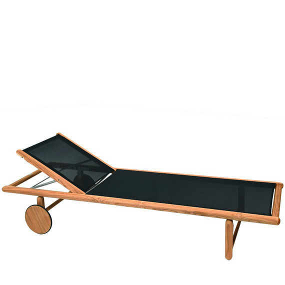 Tennis sunbed, frame: teak with fittings stainless steel, seating surface: sling black