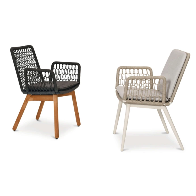 Wing Light Dining Sessel von Fischer Möbel – eleganter Outdoor Sessel mit filigraner Geflechtstruktur, komfortabler Polsterung und Holz- oder Metallgestell für stilvolle Essbereiche
