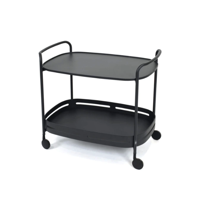 Riva Servierwagen von Fischer Möbel – mobiler Outdoor Servierwagen mit zwei Ablageflächen, filigranem Metallgestell und Rollen, ideal für Terrasse und Garten